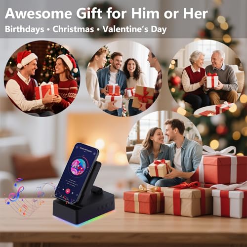 Wireless Induction Bluetooth Speaker, 5-in-1 Foldable Phone Holder, 1500mAh Emergency Charging, Colorful LED Ambient Light, Tech Gadgets Gifts for Men Women, for iPhone Android Tablet, Black - color: Black