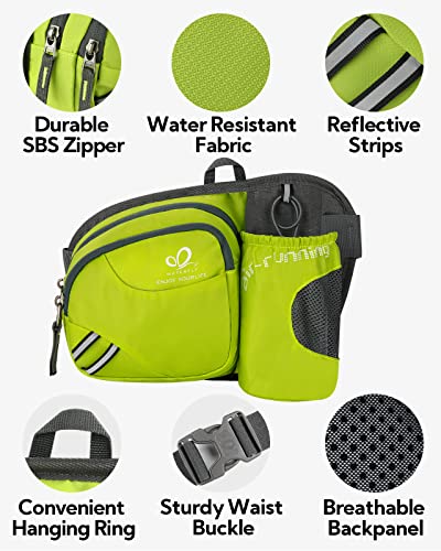 WATERFLY Fanny Pack Waist Bag: Waist Pack for Women Men with Water Bottle Holder Hiking Fanny Pack for Running Walking DogWalking Travel Cycling - color: Green