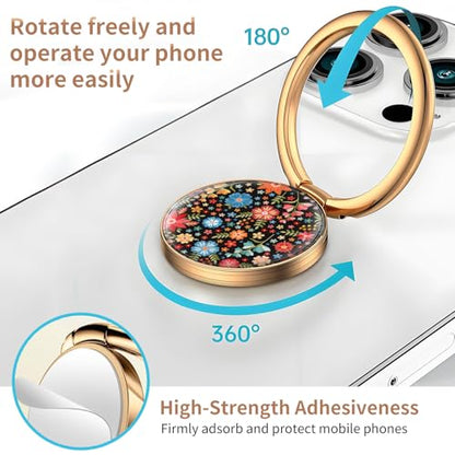 Cell Phone Ring Holder, Cute Metal Phone Grip Stand Finger Ring Kickstand, Flexible 360°Rotation Phone Tablet Case Accessories Compatible with Most Phones Colorful Beautiful Flowers