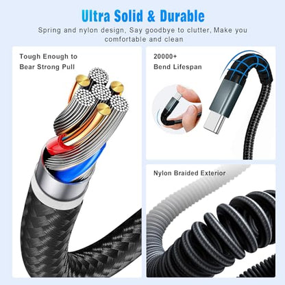 JUKEKUL 66W Braided Coiled USB A to USB C Fast Charging Cable 3FT (2Pack)