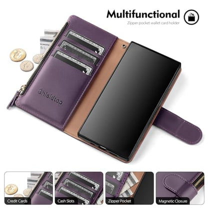 Shieldtop Compatible with Samsung Galaxy S23 Ultra 5G Wallet Case with Card Holder,Women Men RFID Blocking PU Leather Phone Case Flip Protective Cover Wrist Strap Zipper Credit Card Slots,Dark Purple - color: Dark Purple, size: Galaxy S23 Ultra - 6.8"