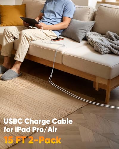 15FT USB C Fast Charge & Data Cable Long 2-PK,USBC 220W for Apple,Sam/Sung - color: Silvery, size: 15FT