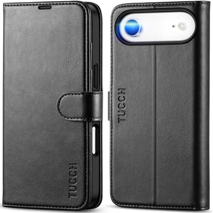 TUCCH Wallet Case for iPhone Air (6.5") 2025, 4 Card Holders, Black | RFID Blocking, Viewing Stand, Shockproof TPU Shell, PU Leather, Magnetic Closure, Protective Folio Flip Cover - color: Black