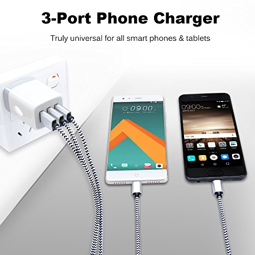 USB Wall Charger,Sicodo 3-Port Travel Smartphone Quick Charger 2 Pack 3.1Am - color: White