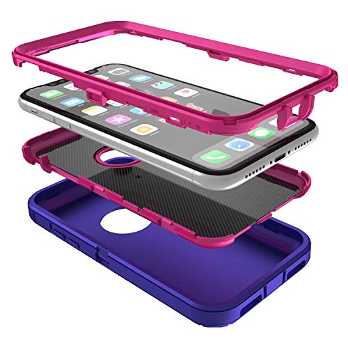 MXX Compatible with iPhone Xr Case, 3-Layer Super Protective Full Heavy Duty Body Tough Rugged Bumper Cover, Shock & Dust Proof, Designed for Apple Xr Phone Case 6.1" Purple/Pink - color: Purple/Pink