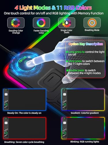 Mouse Pad with Wireless Charger Foldable Phone Holder, XXL RGB Gaming Mousepad 31.5"x15.8" Large Desk Mat for Keyboard, Black Desk Pad with Dual Qi Charging Station, 11 Colors 5 Modes - color: Black-Phone Holder-31.5"x15.8"(with Wall Charger)