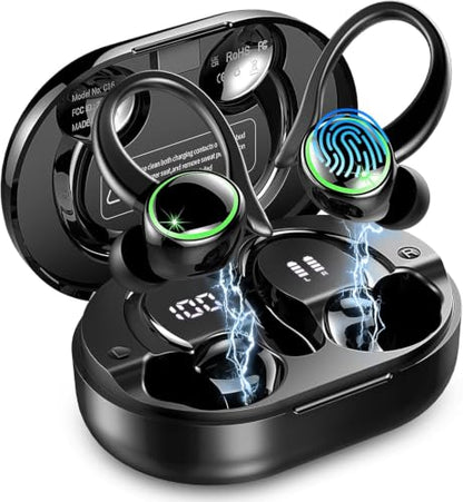 Wireless Earbuds Sports, Bluetooth 5.4 Headphones Hifi Stereo, IP7 Waterproof, Over Ear Buds with 50H Playback, Earhooks Design, ENC Noise Cancelling Mic, Fitness Headset for Gym Running Workout - color: Dark Black