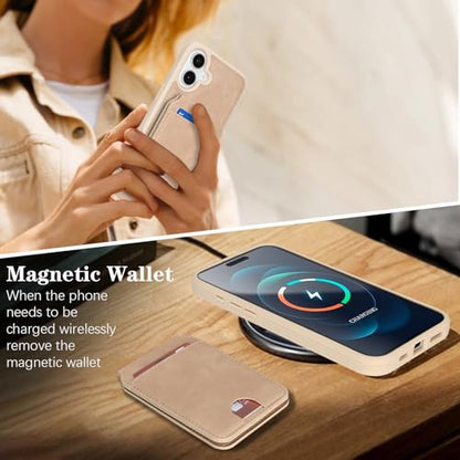 Ｈａｖａｙａ Soft-Touch Wallet Case for iPhone 16 - Matte Beige | Soft touch matte finish, detachable 2-in-1 magnetic wallet with 5 card slots & kickstand, 1400 Gauss MagSafe 15W fast char - color: Matte Beige