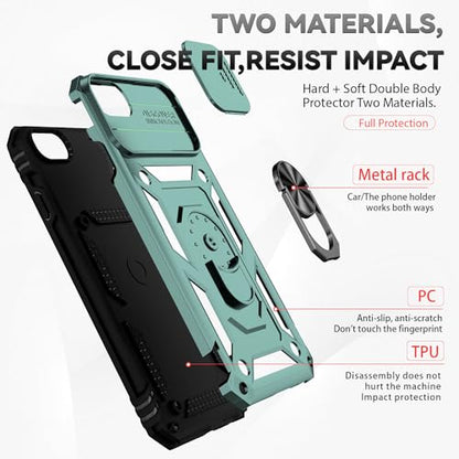SunStory Compatible with iPhone SE 2022/2020/3rd/2rd / 6/7/8 Case with HD Screen Protector & Slide Camera Cover & Kickstand, [Military-Grade] Phone Case for iPhone SE 2020/2022/6/7/8 (Green) - color: Green