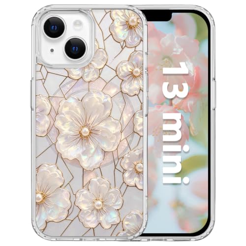 for iPhone 13 Mini 5.4" Magnetic Case【Compatible with MagSafe】 Aesthetic Oil Painting Stained Glass Flower Design, Slim Fit Hard PC Back Shockproof Cute Clear Phone Cover, Light Pink - color: Light Pink, size: iPhone 13 Mini