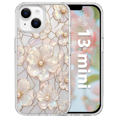 for iPhone 13 Mini 5.4" Magnetic Case【Compatible with MagSafe】 Aesthetic Oil Painting Stained Glass Flower Design, Slim Fit Hard PC Back Shockproof Cute Clear Phone Cover, Light Pink - color: Light Pink, size: iPhone 13 Mini
