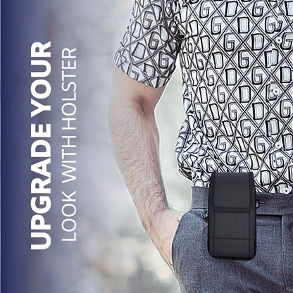 Holster for Large iPhone Plus, Pro Max Models 16 15 14 13 12 11 Xs Max - Cell Phone Belt Holder Case with Clip for Men, Nylon Pouch (Fits Otterbox Cover) Black - size: Large