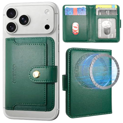 ONETOP for MagSafe Wallet,Magnetic Phone Wallet with 5 Card Slots,Green | 1-12 Cards/Cash Holder for iPhone 17/16/15/14/13/12 Series,Detachable Wallet Stick-On Back,PU Leather RFID Blocking Kickstand - color: Green