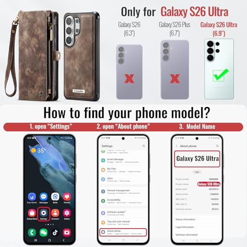 Compatible with Samsung Galaxy S26 Ultra Wallet Case with Magsafe with Zipper & Card Holder Strap Wristlet Detachable Magnetic Protective Back Case for Galaxy S26 Ultra 5G 6.9 Inch (Brown) - color: (Detachable and Magsafe)-Brown, size: S26 Ultra 6.9 Inch