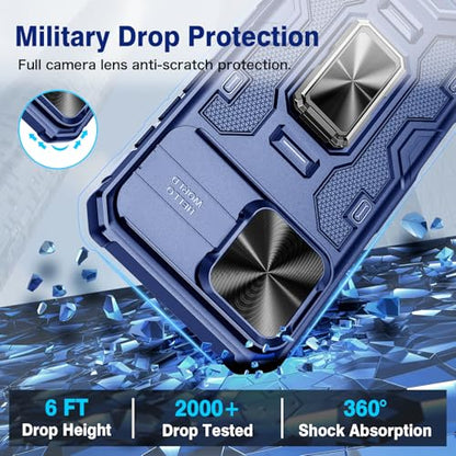 VEGO for iPhone 16 Pro Max Case with Belt Clip Holster and Kickstand Blue | Slide Camera Lens Protector & Ring Kickstand Military Grade Heavy Duty Protection Cover for iPhone 16 ProMax - Blue - color: Blue