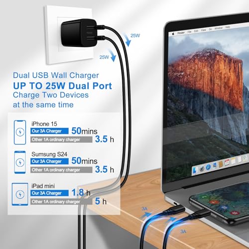 Charger Block 25W USB C Android Wall Charger Box 2 Port Super Fast Charging - color: Black