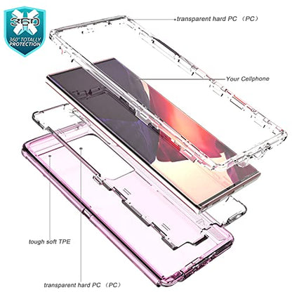 YmhxcY Galaxy Note 20 Ultra Case - 3 Layer Drop Protection, Shockproof Silicone, Transparent Pink - color: Transparent pink