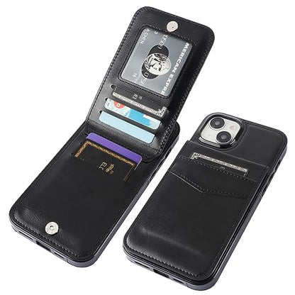 KIHUWEY for iPhone 15 Plus Wallet Case Card Holder Kickstand, Black | Credit Card Slots, PU Leather, Magnetic Clasp, Flip Heavy Duty Protection Cover for Men and Women - color: Black