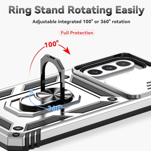 for Samsung Galaxy A17 / Galaxy A26 5G Case, with Slide Camera Cover HD Screen Protector [Military Grade Drop Tested] Ring Holder Kickstand Protective Phone Case for Samsung Galaxy A17, Silver - color: Silver w/ Slide Camera 2nd gen. Military Grade