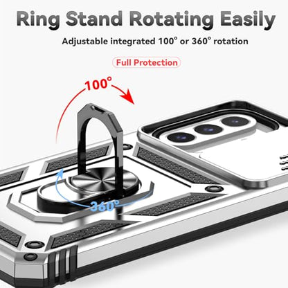 for Samsung Galaxy A17 / Galaxy A26 5G Case, with Slide Camera Cover HD Screen Protector [Military Grade Drop Tested] Ring Holder Kickstand Protective Phone Case for Samsung Galaxy A17, Silver - color: Silver w/ Slide Camera 2nd gen. Military Grade