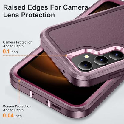 for Samsung Galaxy S23 FE Case with Kickstand Case 3-Layer Military Grade Protective Case Cover Silicone Heavy Duty Rugged Shockproof for Galaxy S23 FE Phone Case (Purple+Pink) - color: Purple+Pink