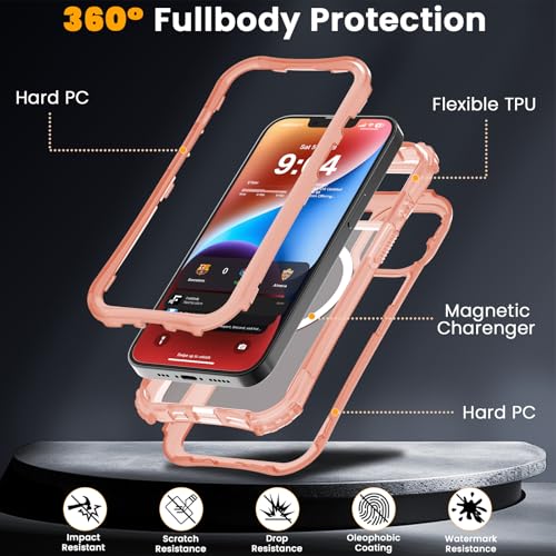 WRJ Magnetic Matte for iPhone 13 Case,iPhone 14 Case,[Compatible with MagSafe][Military Grade Drop Protection] Translucent Anti-Fingerprint Full Body Shockproof Phone Case-Orange - color: Orange, style: Matte