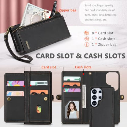 for Samsumg Galaxy S26 Ultra Wallet Case, Detachable Magnetic Phone Case,Faux Leather Strap Wallet,with RFID Blocking,Zipper Card Holder,Shoulder Straps (Black) - color: Black, size: Samsumg Galaxy S26 Ultra