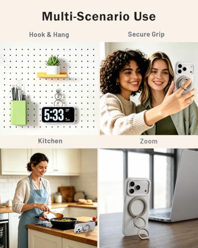 Phone Ring Holder for MagSafe, 360°Rotation Magnetic Phone Grip Ultra-Thin & Lightweight Kickstand for iPhone 17/16/15/14/13/12 Series Titanium - color: Titanium