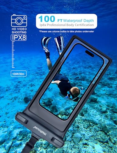 wellhouse Waterproof Phone Pouch, Waterproof Phone Case for iPhone17 16 15 14 13 Pro Max XS Samsung, IPX8 3D Cellphone Dry Bag Beach Essentials (2 Pack - Black & Green 8.0", 8 inch) - color: 2 Pack - Black & Green 8.0"