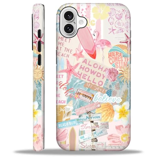 Case Compatible with iPhone 16 Plus, Cute Dual Layer Hybrid Phone Cover, Military Grade Drop Protection, Aesthetic Shockproof Phone Case for Women Girls, Pastel Pink Summer Collage - color: Pastel Pink Summer Collage, size: Iphone 16 Plus