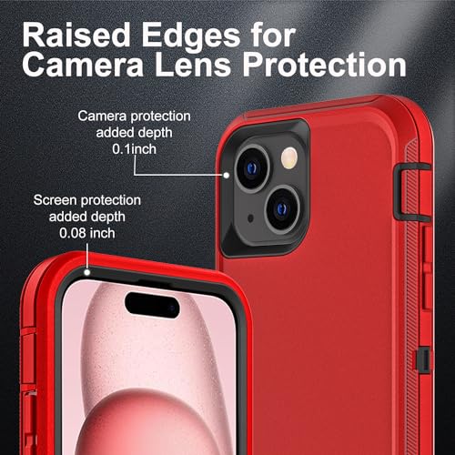 YKHJKLEC for iPhone 15 Case, Military Grade 3 in 1 Heavy Duty Shockproof/Drop Proof/Dust Proof Case with 2Pcs Tempered Glass Screen Protector (Red/Black) - color: Red/Black