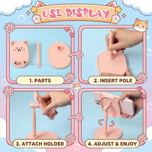 Kathfly 2 Pack Cute Phone Stand for Desk, Pink and White, Cat - color: Pink and White, style: Cat