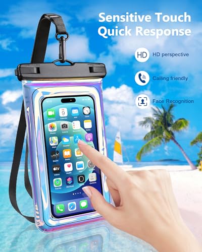 Floating Waterproof Phone Pouch - Dazzling Purple, Up to 7.5" | Touchscreen, IP68 Waterproof Phone Case, Adjustable Lanyard, Fits All Phones - Kayak Beach Cruise Ship Travel Essentials - color: Dazzling Purple