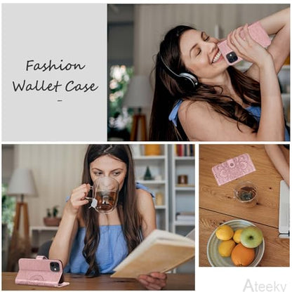Wallet Case for iPhone 12 and iPhone 12 Pro, [RFID Blocking] 3 Card Holder Stand with Credit Card Slot PU Leather Magnetic Protective Flip Cover for iPhone 12/12 Pro (Pink) - color: Pink