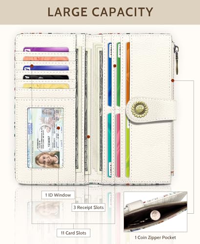 GIANCOMICS Butterfly Womens Wallet RFID Blocking, Credit Card Holder Bifold | Billfold, Cute Cash Purse, Travel Zipper Coin Pocket, Compact Clutch, PU Leather, ID Window, 11 Card Slots, Ladies Gift Woman - color: Butterflies and Flowers
