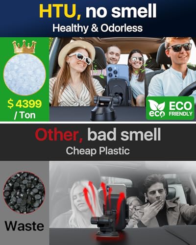 HTU Car Phone Holder【2026 Upgraded 100+LBS Suction & Safety Cert】 Cell Phone Car Mount for Truck Heavy Duty Phone Holder for Dashboard/Windshield/Vent for iPhone 17 16 Pro Max, Dark Black - color: Dark Black