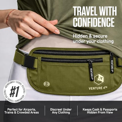 VENTURE 4TH Travel Money Belt, RFID Blocking Passport Holder - Green - color: Green