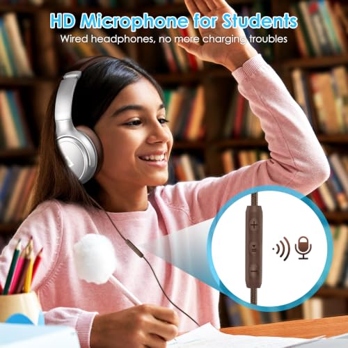 USB C Wired Headphones Active Noise Canceling Headphone Over Ear-Brown - color: Silver