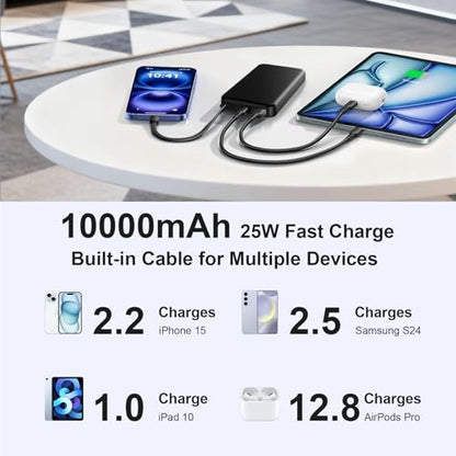 JUOVI Power Bank 25W 10000mAh Portable Charger with Built-in Cable - color: Green