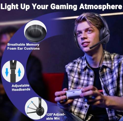 Megadream Over Ear Gaming Headset with Mic (3.5mm) - Headphone with to-Shiba Speaker, Protein Earpads Braided Cable for PS5/PS4/Xbox/Switch/PC/iPad/Tablet/Remote Work/Office- with USB-C/USB-A Adapter - color: Black | Dual Ear | Vertical Mic