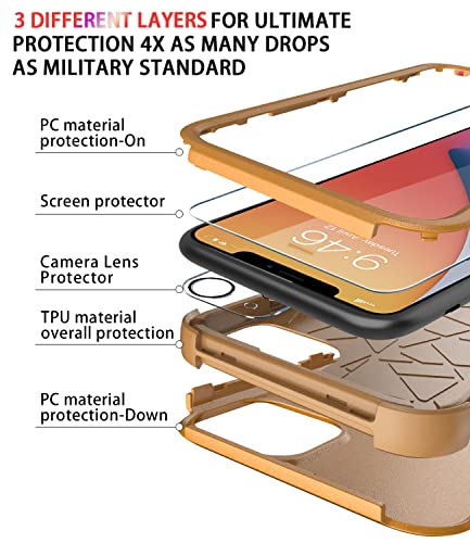 Diverbox for iPhone 11 Case [Shockproof] [Dropproof] [Tempered Glass Screen Protector],Heavy Duty Protection Phone Case Cover for Apple iPhone 11 (Yellow-3in1) - color: Yellow-3in1