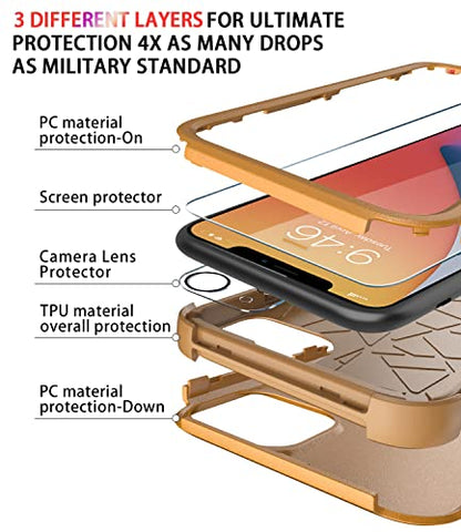 Diverbox for iPhone 11 Case [Shockproof] [Dropproof] [Tempered Glass Screen Protector],Heavy Duty Protection Phone Case Cover for Apple iPhone 11 (Yellow-3in1) - color: Yellow-3in1