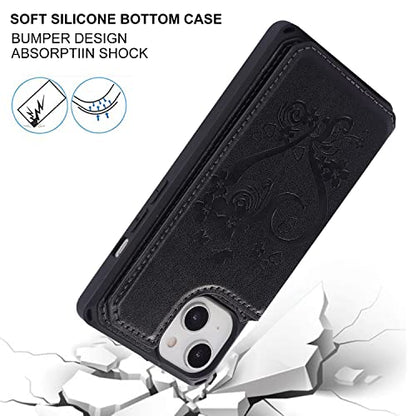 Cavor for iPhone 14 Wallet Case with Card Holder for Women, Black - color: D-Black