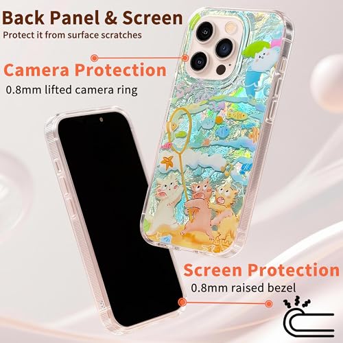 Compatible with iPhone 12&12Pro Case,with [Soft Slim][Camera Protection] Cute Fishing Cats Shiny Aesthetic Phone Cover Anti-Yellowing Shockproof Protective Cover for Women Girl - color: Fishing Cats, size: iPhone 12/12 Pro