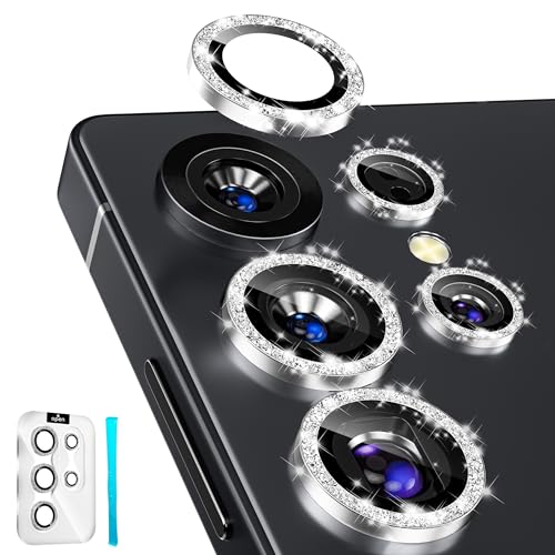imluckies for Samsung Galaxy S25 Ultra Camera Lens Protector Bling, AR+AF Tempered Glass, 9H Anti-Scratch Metal Individual Lens Cover, HD Clear Camera Accessories - Glitter Titanium Silver - color: Bling Titanium Silver