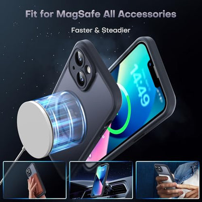 TOCOL Magnetic for iPhone 13 Case, Upgraded Full Camera Protection, Compatible with Magsafe, Drop Protection, Translucent Matte Back Bumper Phone Cover 6.1-Inch (Black) - color: Matte Black, size: Iphone 13