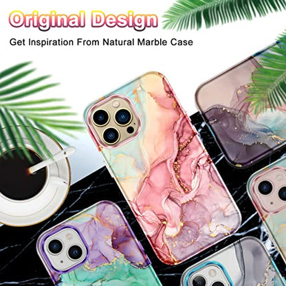 Btscase Compatible with iPhone 13 Pro Max Case 6.7 Inch 2021,Marble Pattern 3 in 1 Heavy Duty Shockproof Full Body Rugged Hard PC+Soft Silicone Drop Protective Women Girl Phone Cases, Rose Gold - color: A-Rose Gold, size: iPhone 13 Pro Max