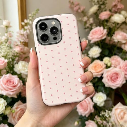 Pink Polka Dot Phone Case for iPhone17 ProMax 16Pro 15 14 13 12 for Samsung 26 Ultra Plus 25 24 Double Layer Protective Shockproof Smartphone Cover (Pink, iPhone 17 Pro Max) - color: Pink