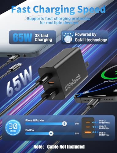85W Dynamic Power GaN USB-C Fast Charger, 2C1A 3-Port, Max 65W, 2 Pack - color: Black, size: 2Pack