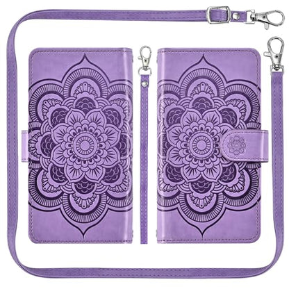Asuwish Phone Case for iPhone 16 Pro 6.3 inch Zipper Wallet Magnetic Detachable Cell Cover with Tempered Glass Screen Protector Crossbody Strap Flower Card Holder Slot i Phone16 i16 16Pro Women Purple - color: Purple